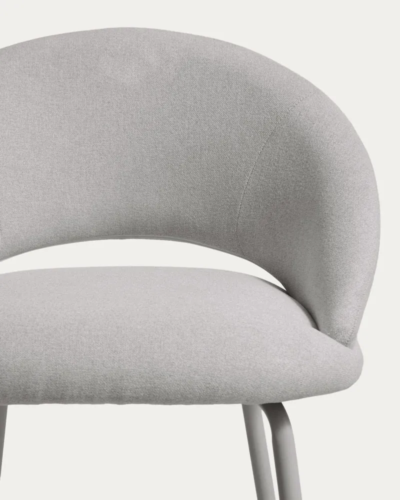 Hocker Bonali mit grauer Chenille und Beinen aus grauem Metall, FSC Mix Credit, 65 cm
