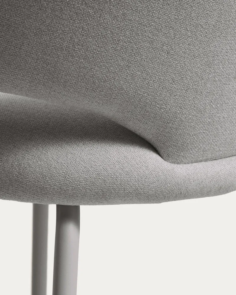 Hocker Bonali mit grauer Chenille und Beinen aus grauem Metall, FSC Mix Credit, 65 cm