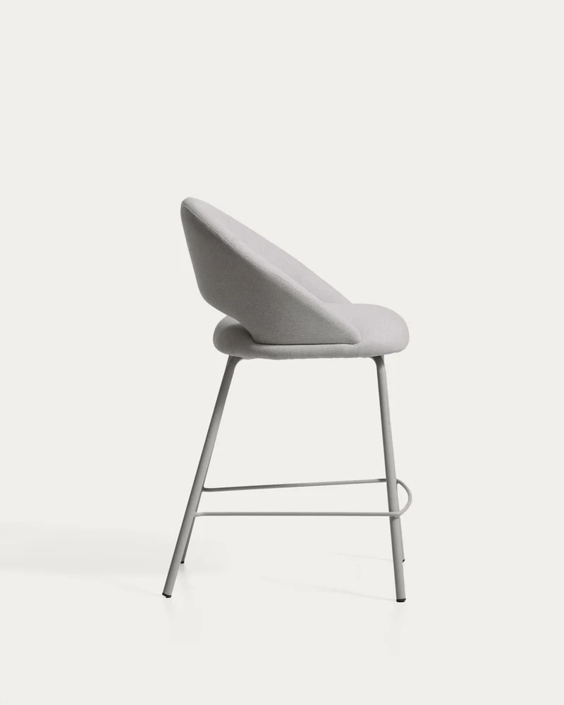 Hocker Bonali mit grauer Chenille und Beinen aus grauem Metall, FSC Mix Credit, 65 cm