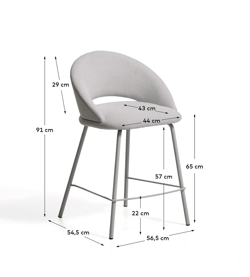 Hocker Bonali mit grauer Chenille und Beinen aus grauem Metall, FSC Mix Credit, 65 cm