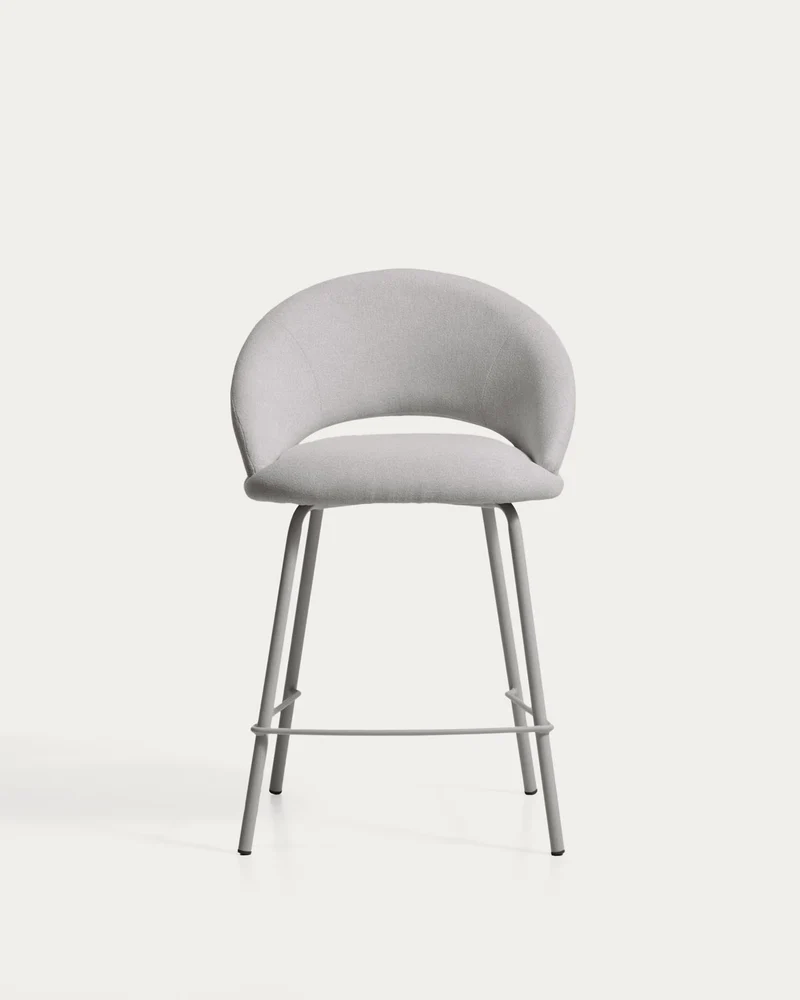 Hocker Bonali mit grauer Chenille und Beinen aus grauem Metall, FSC Mix Credit, 65 cm