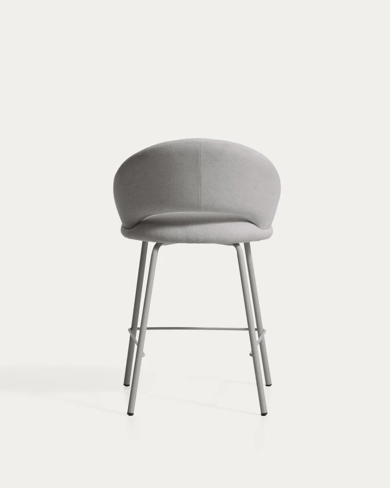 Hocker Bonali mit grauer Chenille und Beinen aus grauem Metall, FSC Mix Credit, 65 cm