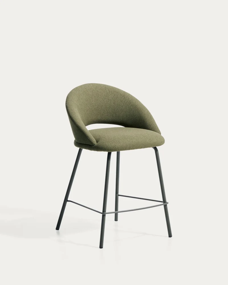 Hocker Bonali mit grüner Chenille und grünen Metallbeinen, FSC Mix Credit, 65 cm