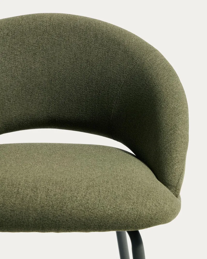 Hocker Bonali mit grüner Chenille und grünen Metallbeinen, FSC Mix Credit, 65 cm