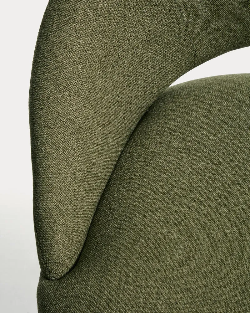 Hocker Bonali mit grüner Chenille und grünen Metallbeinen, FSC Mix Credit, 65 cm