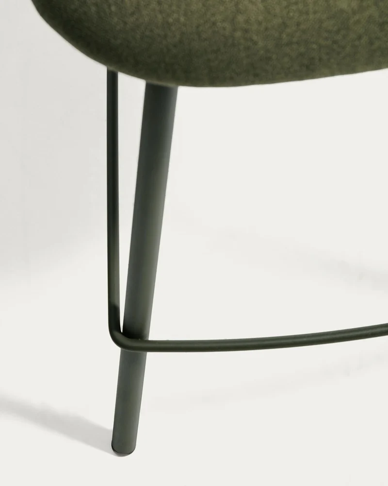 Hocker Bonali mit grüner Chenille und grünen Metallbeinen, FSC Mix Credit, 65 cm