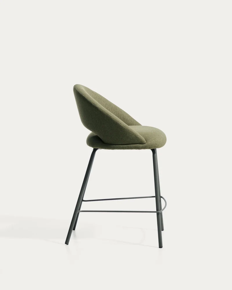 Hocker Bonali mit grüner Chenille und grünen Metallbeinen, FSC Mix Credit, 65 cm