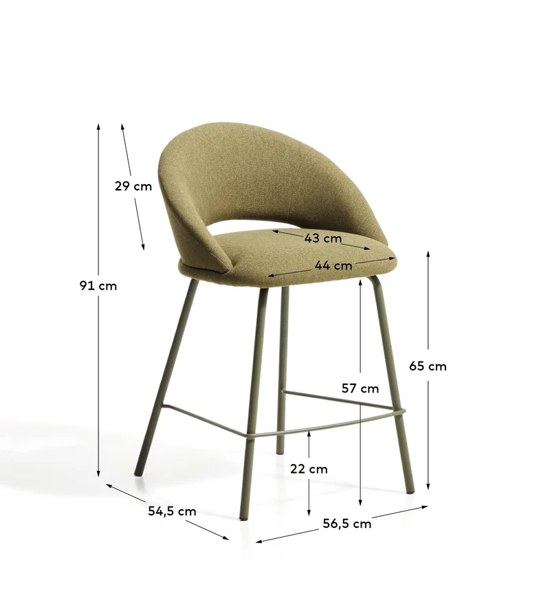Hocker Bonali mit grüner Chenille und grünen Metallbeinen, FSC Mix Credit, 65 cm