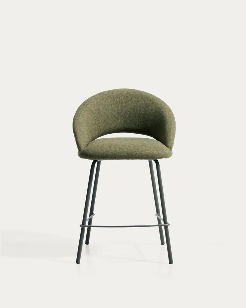 Hocker Bonali mit grüner Chenille und grünen Metallbeinen, FSC Mix Credit, 65 cm