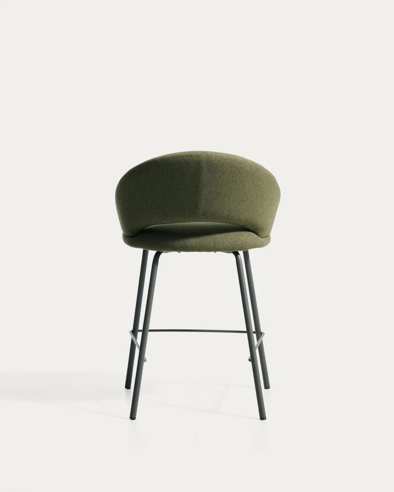 Hocker Bonali mit grüner Chenille und grünen Metallbeinen, FSC Mix Credit, 65 cm