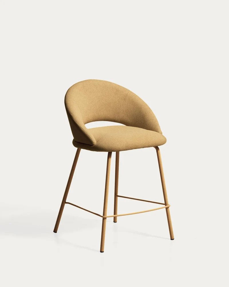Hocker Bonali mit senfgelber Chenille und Beinen aus senfgelbem Metall, FSC Mix Credit, 65