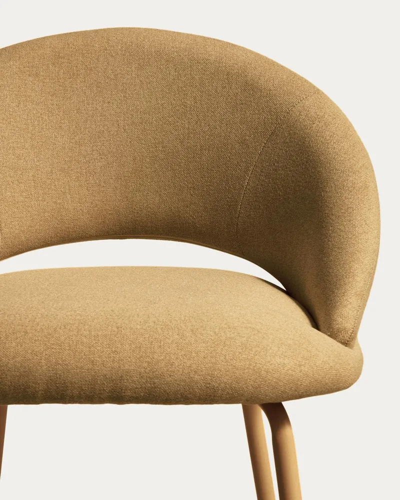 Hocker Bonali mit senfgelber Chenille und Beinen aus senfgelbem Metall, FSC Mix Credit, 65
