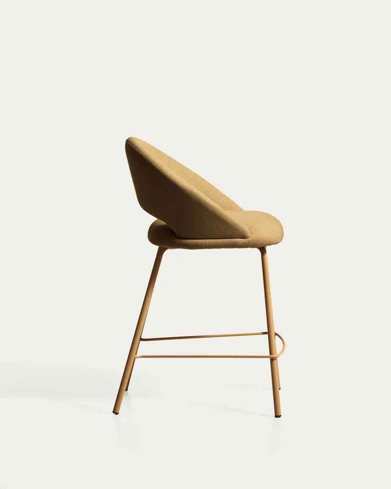 Hocker Bonali mit senfgelber Chenille und Beinen aus senfgelbem Metall, FSC Mix Credit, 65