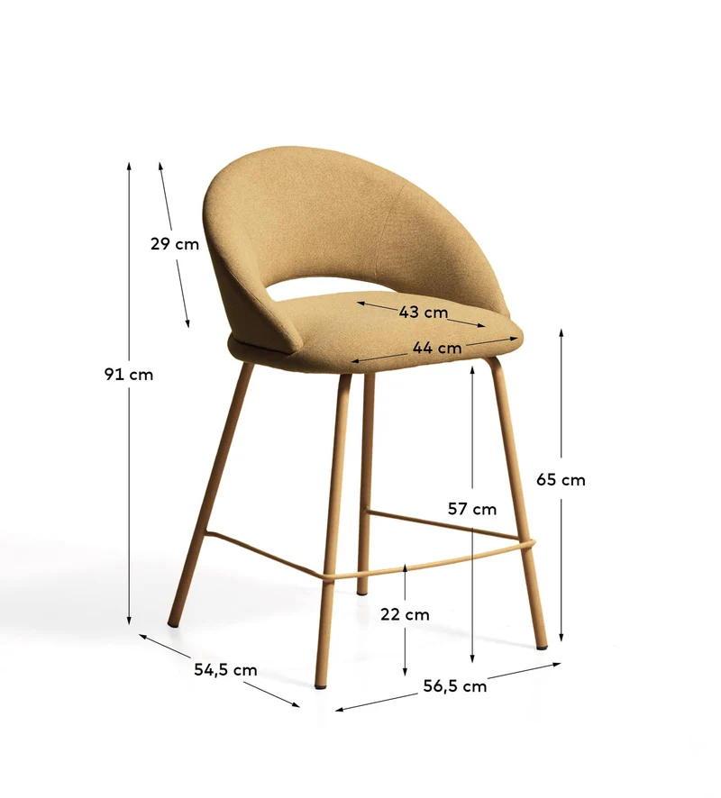 Hocker Bonali mit senfgelber Chenille und Beinen aus senfgelbem Metall, FSC Mix Credit, 65