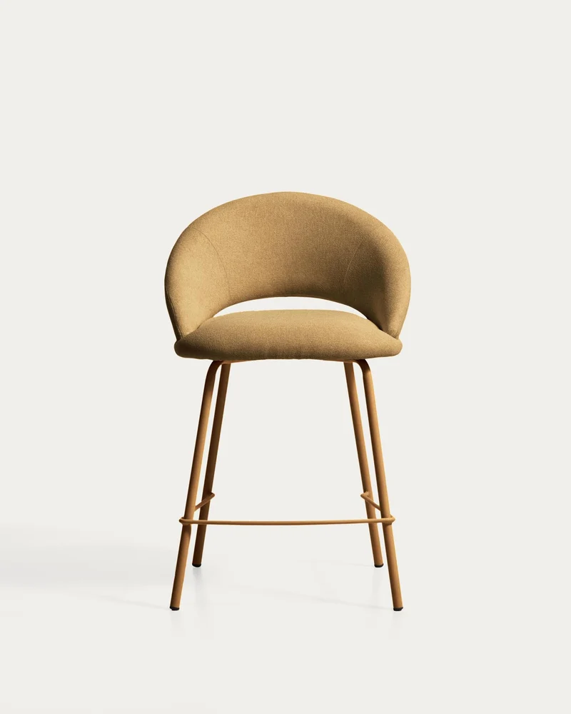 Hocker Bonali mit senfgelber Chenille und Beinen aus senfgelbem Metall, FSC Mix Credit, 65