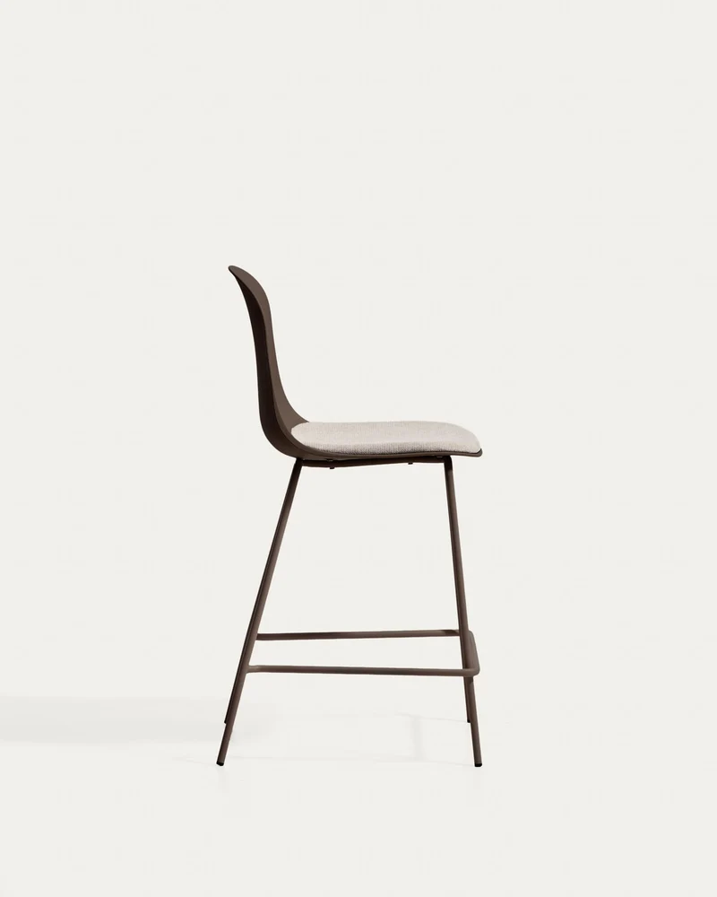 Hocker Debari mit Chenille-Kissen und Stahlbeinen mit braunem Finish, 65 cm