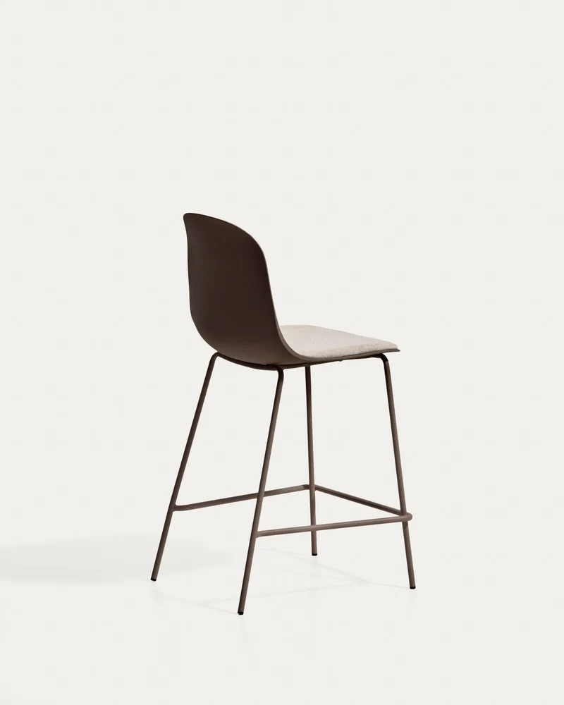 Hocker Debari mit Chenille-Kissen und Stahlbeinen mit braunem Finish, 65 cm