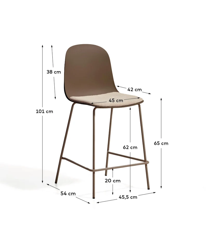 Hocker Debari mit Chenille-Kissen und Stahlbeinen mit braunem Finish, 65 cm