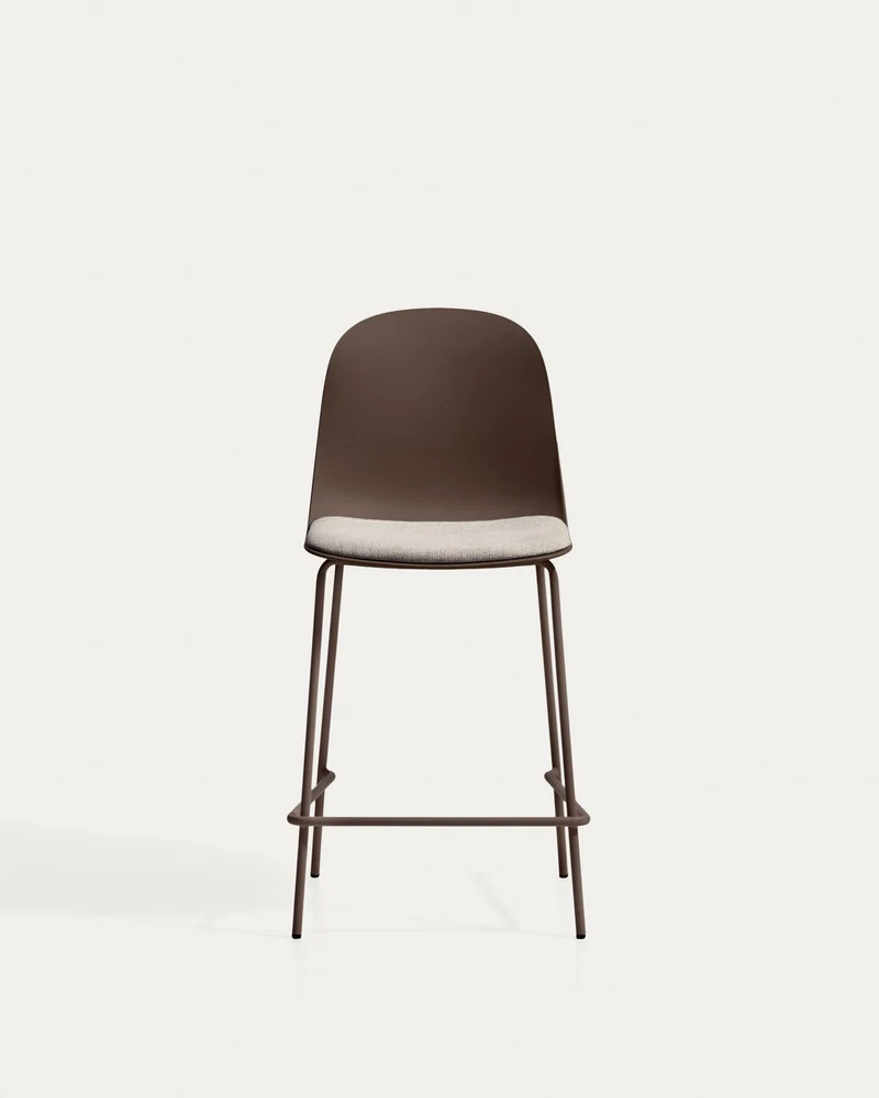 Hocker Debari mit Chenille-Kissen und Stahlbeinen mit braunem Finish, 65 cm