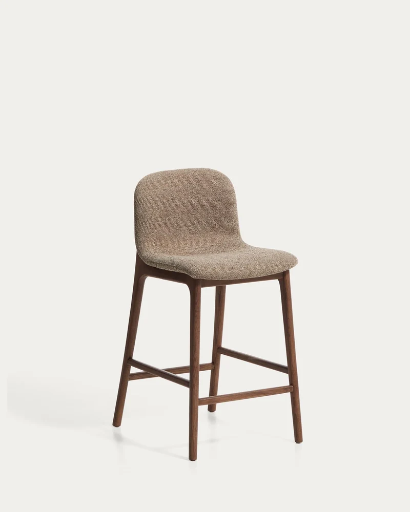 Hocker Elnor aus brauner Chenille und Beinen aus massivem Eichenholz mit Nussbaum-Finish 6