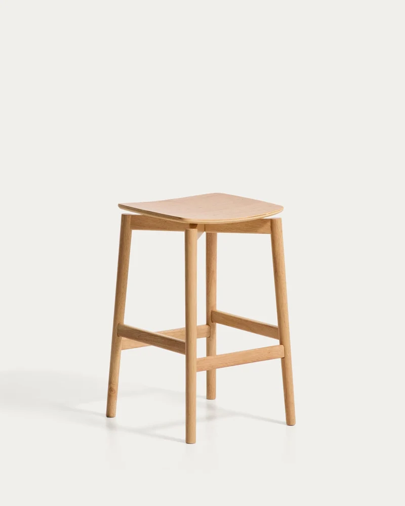 Hocker Evera aus Eichenfurnier mit naturfarbenem Finish, 65 cm