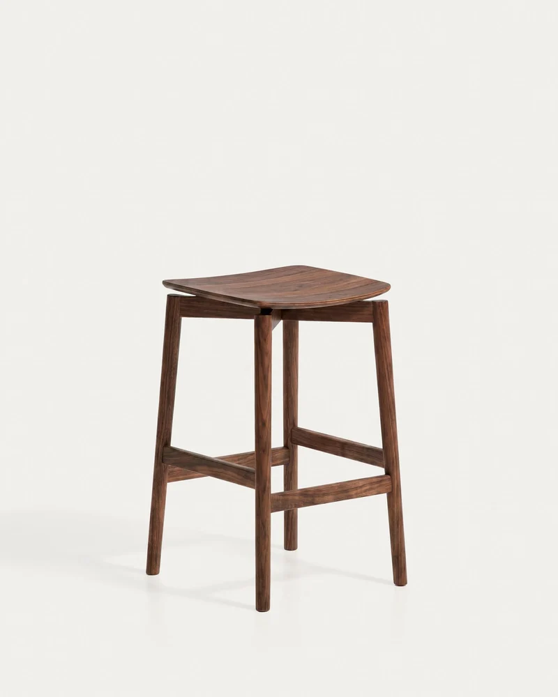 Hocker Evera aus Eichenfurnier mit Nussbaumfinish, 65 cm