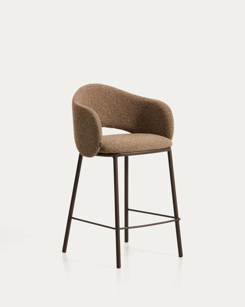 Hocker Maina aus dicker Chenille in Braun und Stahlbeinen mit brauner Beschichtung FSC Mix
