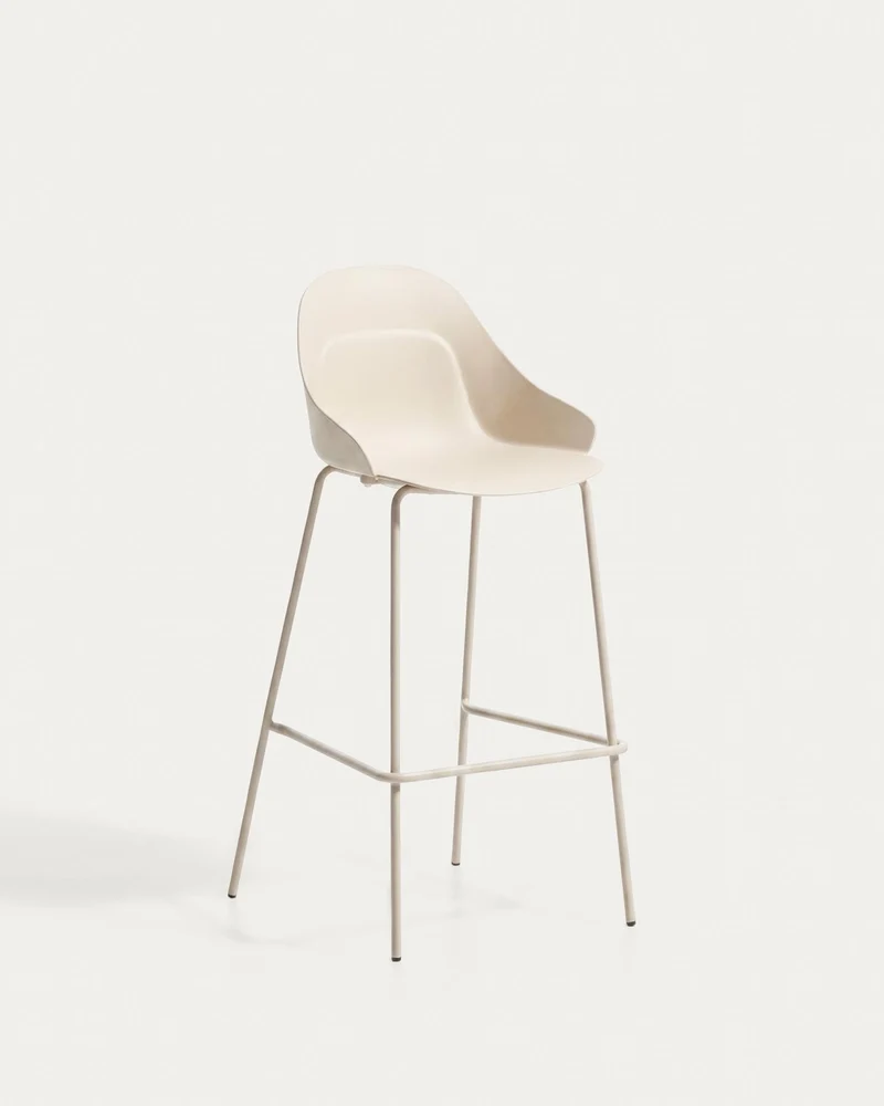 Hocker Sanile mit Stahlbeinen mit beigem Finish, 74 cm