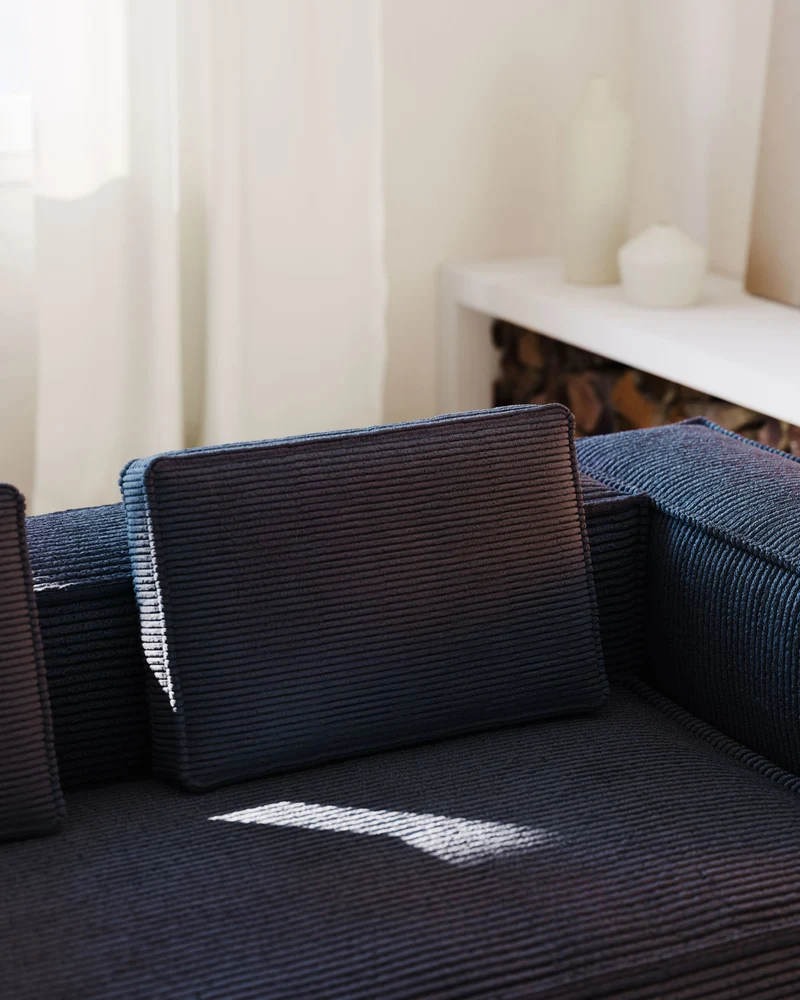 Kissen Blok, schwer entflammbar mit dickem Cord in Blau, 40 x 60 cm