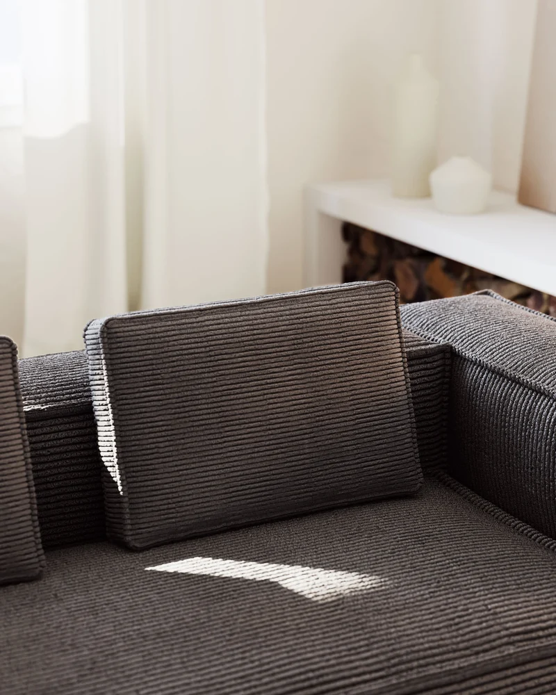 Kissen Blok, schwer entflammbar mit dickem Cord in Grau, 40 x 60 cm