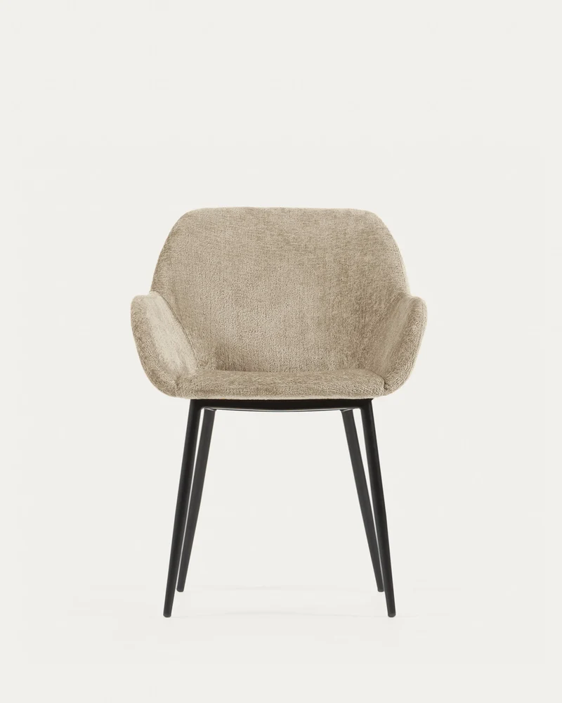 Konna Stuhl aus beiger Chenille mit schwarz lackierten Stahlbeinen FR