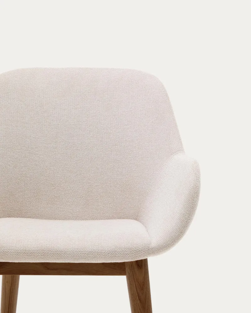 Konna Stuhl in Beige und Beine aus massivem Eschenholz mit dunklem Finish FR