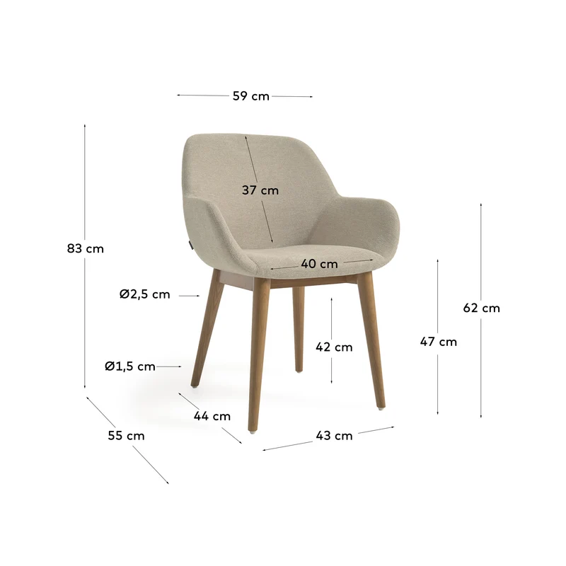 Konna Stuhl in Beige und Beine aus massivem Eschenholz mit dunklem Finish FR