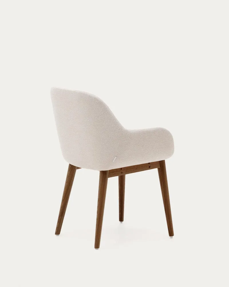 Konna Stuhl in Beige und Beine aus massivem Eschenholz mit dunklem Finish FR