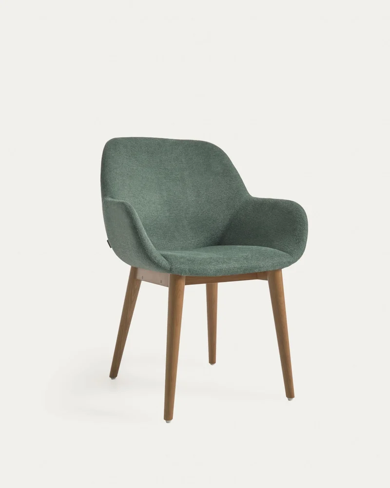 Konna Stuhl in Grün und Beine aus massivem Eschenholz mit dunklem Finish FR