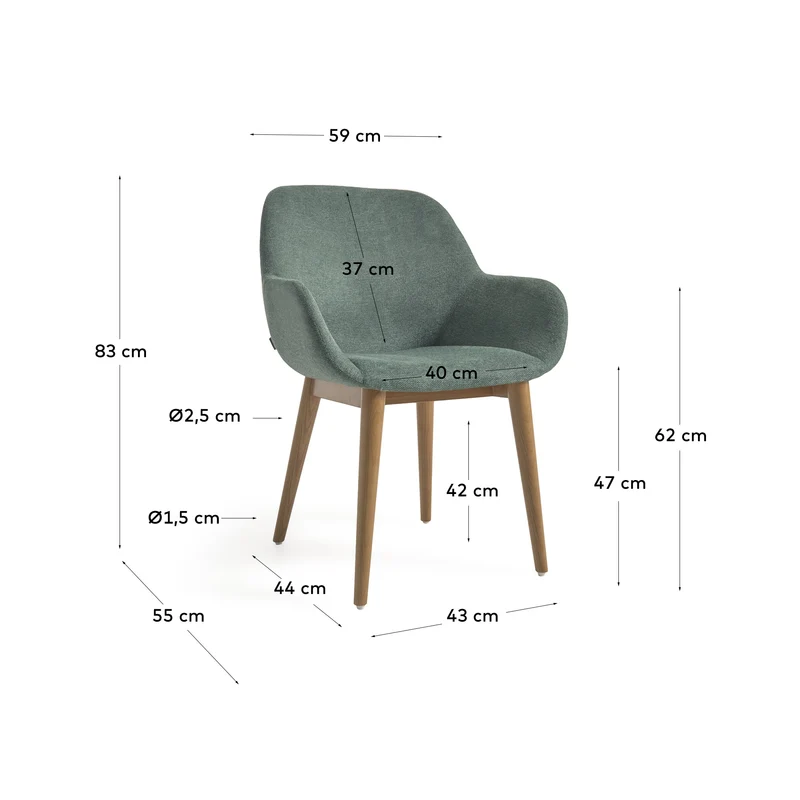 Konna Stuhl in Grün und Beine aus massivem Eschenholz mit dunklem Finish FR