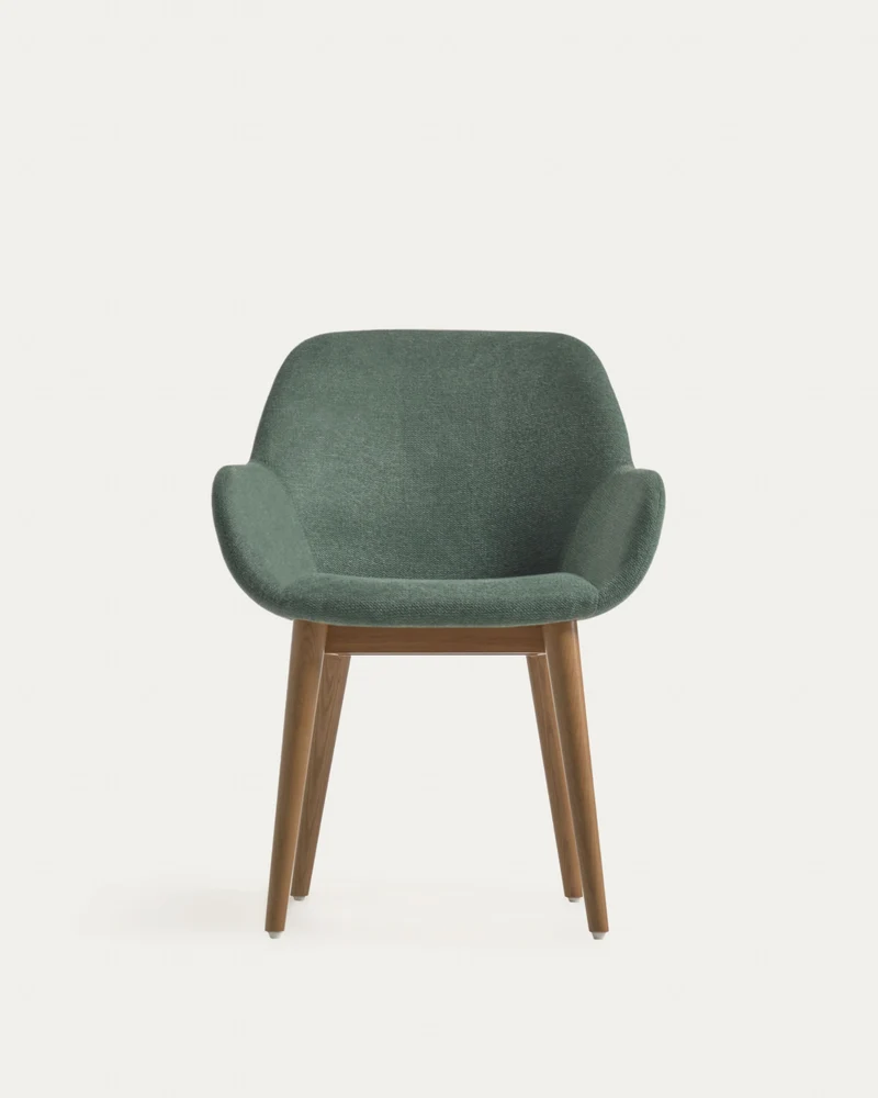 Konna Stuhl in Grün und Beine aus massivem Eschenholz mit dunklem Finish FR