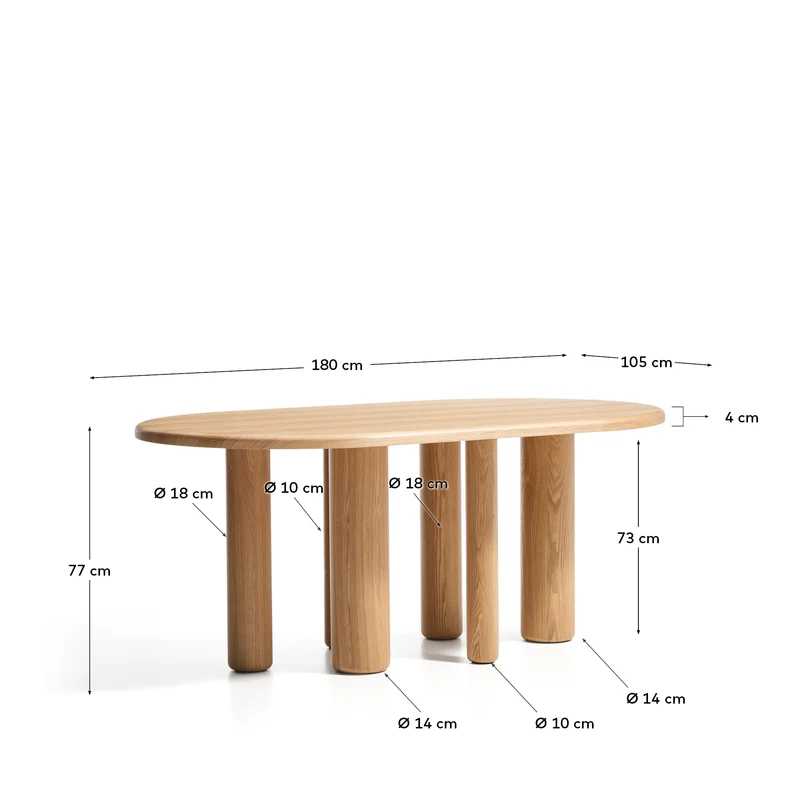 Mailen ovaler Tisch aus Eschenfurnier mit natürlichem Finish Ø 180 x 105 cm