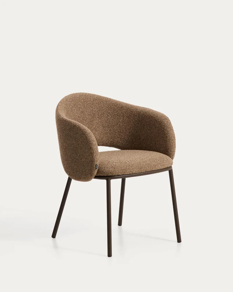 Maina Stuhl aus dicker brauner Chenille und Stahlbeinen mit brauner Beschichtung FSC Mix C