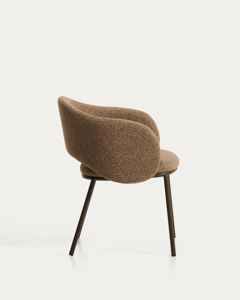 Maina Stuhl aus dicker brauner Chenille und Stahlbeinen mit brauner Beschichtung FSC Mix C