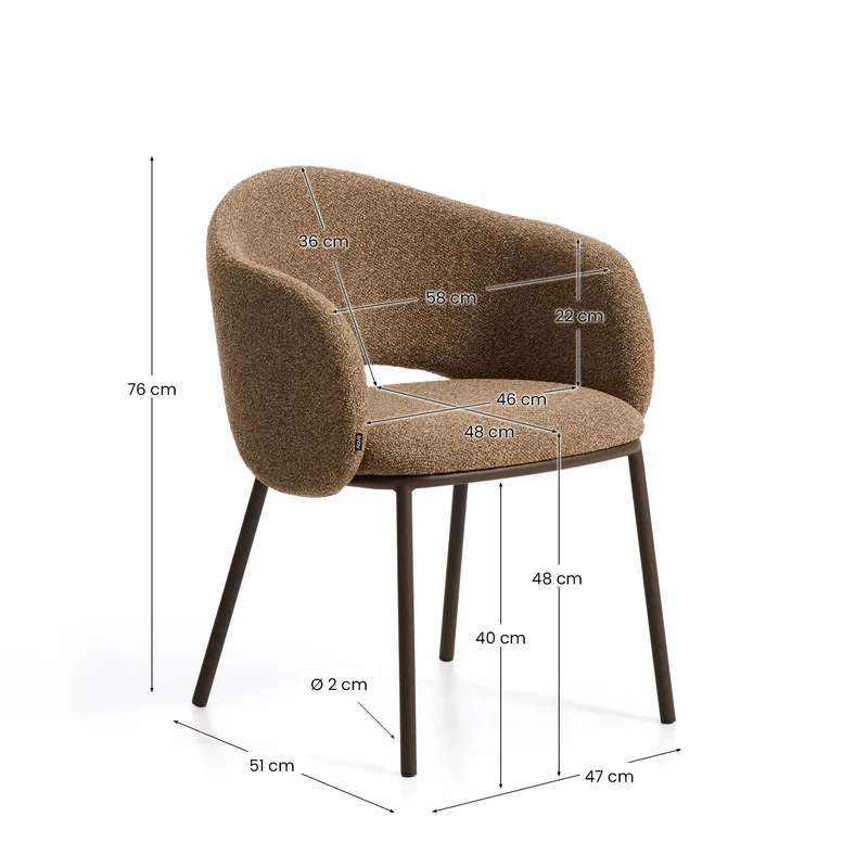 Maina Stuhl aus dicker brauner Chenille und Stahlbeinen mit brauner Beschichtung FSC Mix C