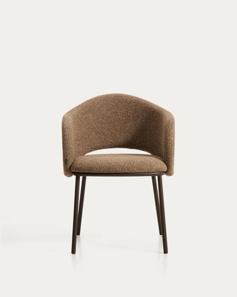 Maina Stuhl aus dicker brauner Chenille und Stahlbeinen mit brauner Beschichtung FSC Mix C