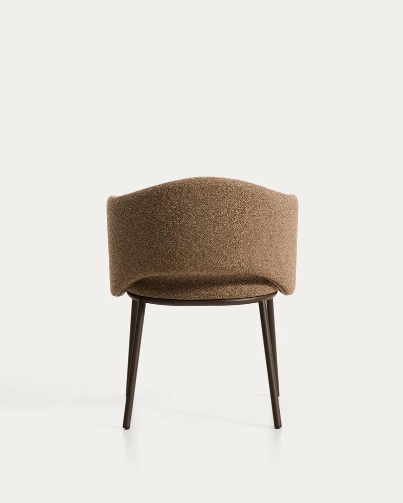 Maina Stuhl aus dicker brauner Chenille und Stahlbeinen mit brauner Beschichtung FSC Mix C