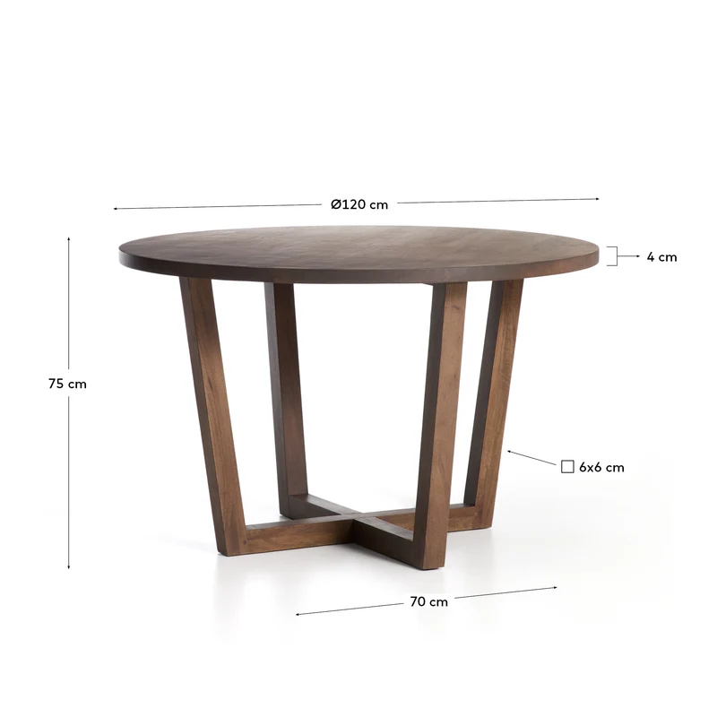 Runder Tisch Nahla aus massivem Mangoholz mit Nussbaumfinish, Ø 120 cm, FSC 100 %