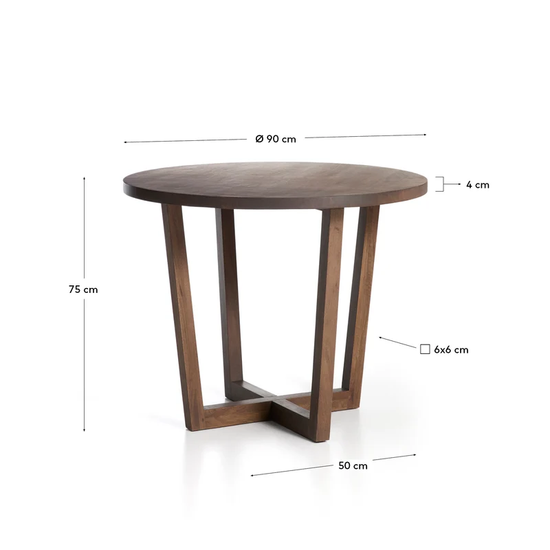 Runder Tisch Nahla aus massivem Mangoholz mit Nussbaumfinish, Ø 90 cm, FSC 100 %