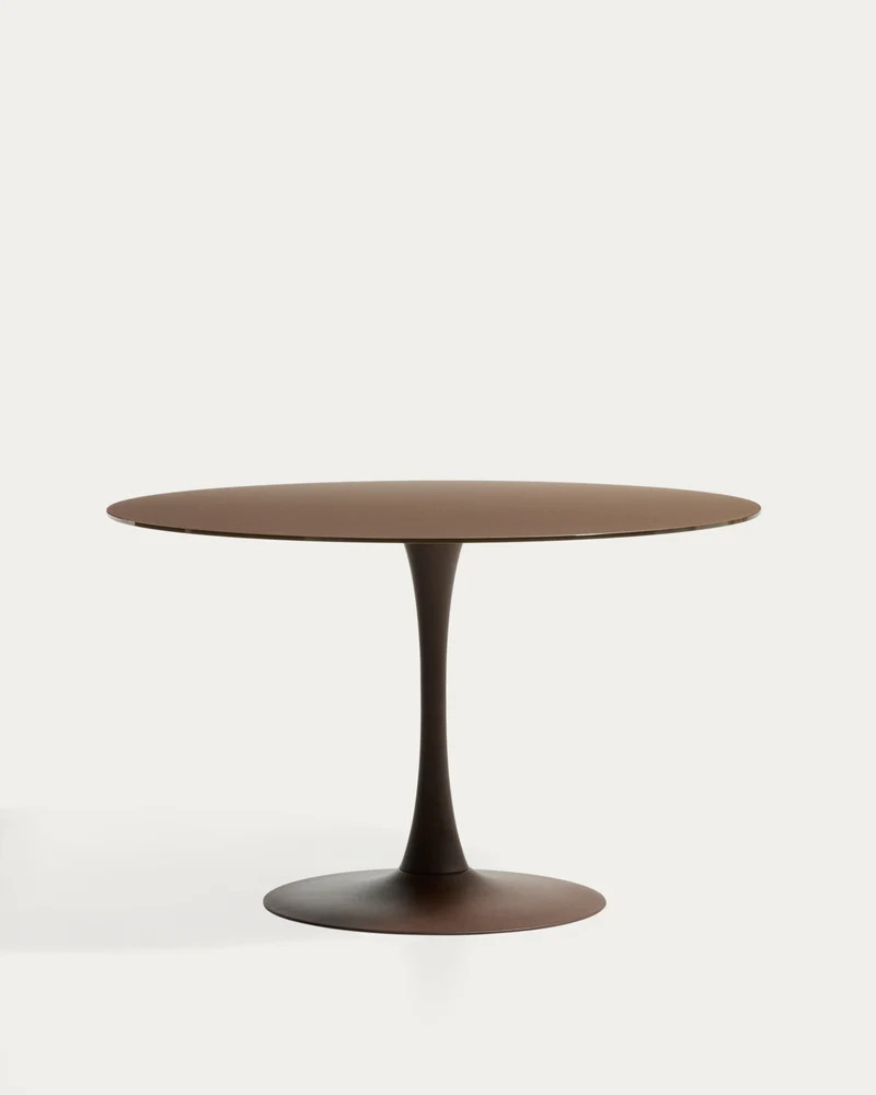 Runder Tisch Vedira aus Glas und braunem Stahl Ø 120 cm