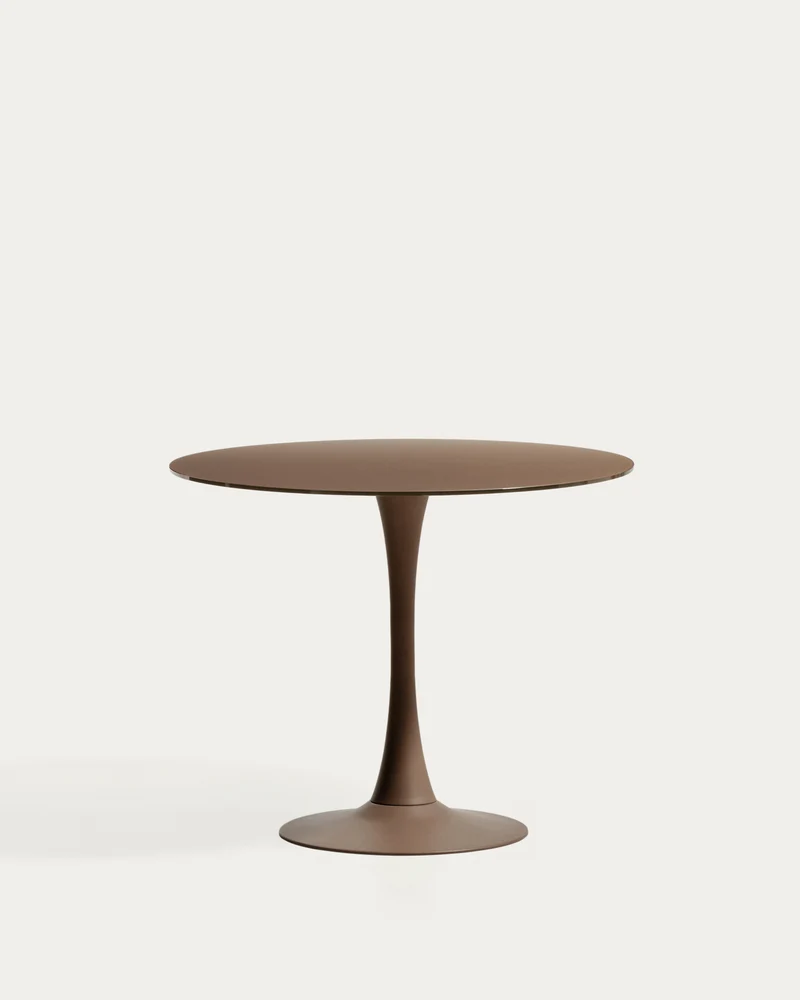 Runder Tisch Vedira aus Glas und braunem Stahl Ø 90 cm