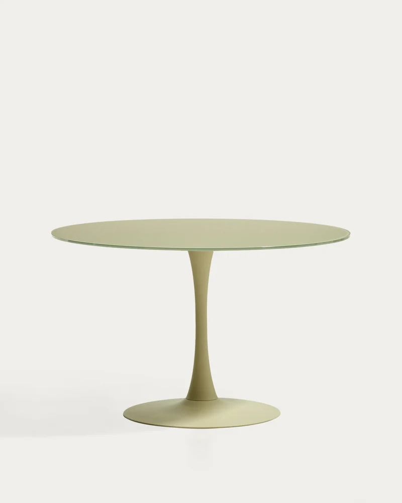 Runder Tisch Vedira aus Glas und grünem Stahl Ø 120 cm