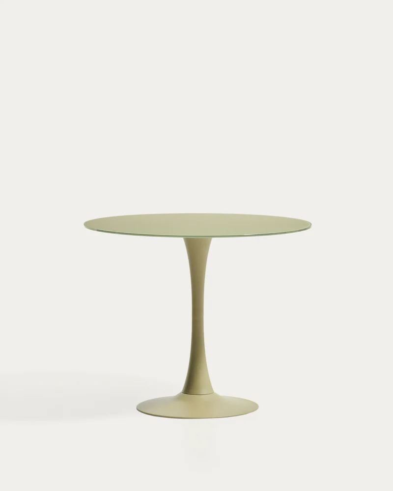 Runder Tisch Vedira aus Glas und grünem Stahl Ø 90 cm