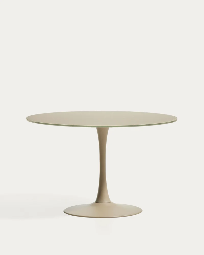 Runder Tisch Vedira aus Glas und taupefarbenem Stahl Ø 120 cm